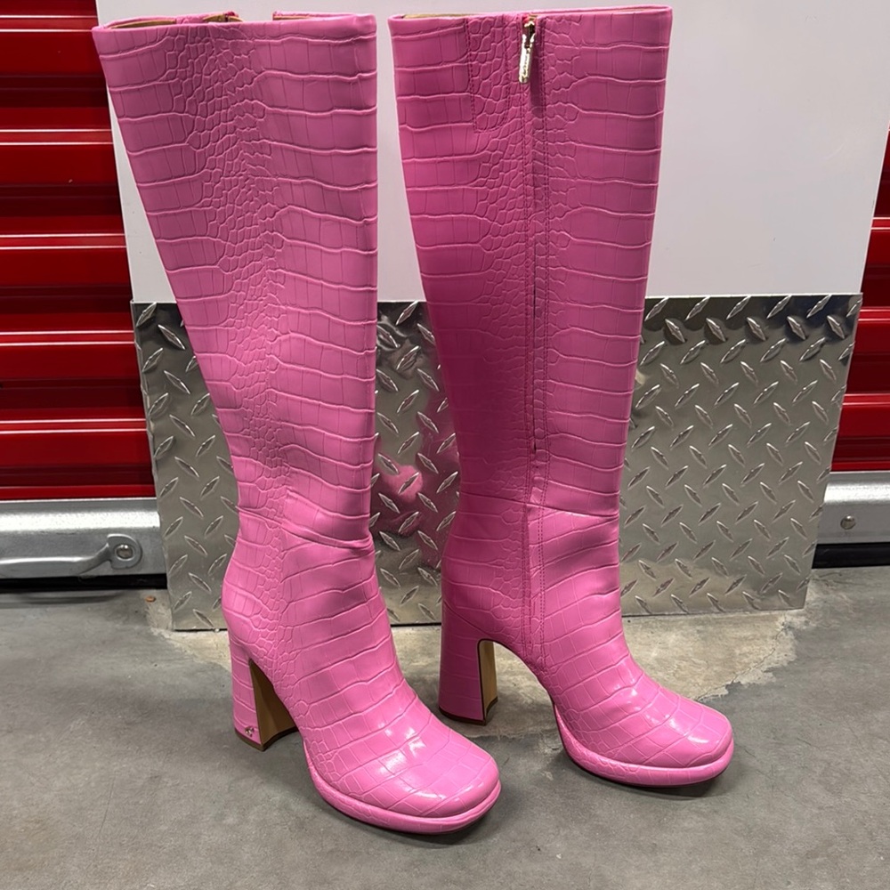 Circus by Sam Edelman Pink Croc-Embossed Heeled Boots